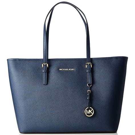 michael kors jet set travel medium tote navy|Michael Kors medium tote bag.